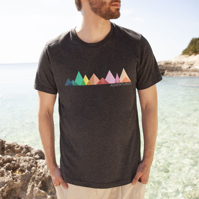 Colorful mountain adventurer mens graphic tee shirt