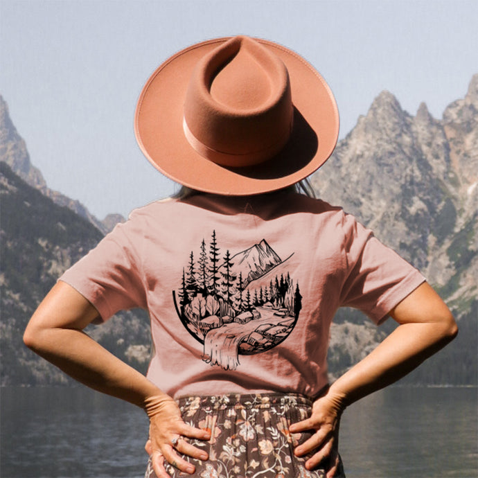 Tetons mountain stream graphic t-shirt