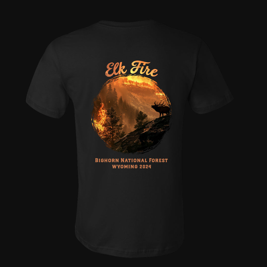 Elk Fire Mountainside BACK PRINT w/ front logo Fundraiser T-Shirt