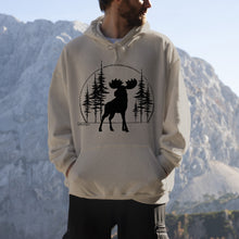 Load image into Gallery viewer, Mens Moose Hoodie Outdoorsman Sweatshirt Heather Stone