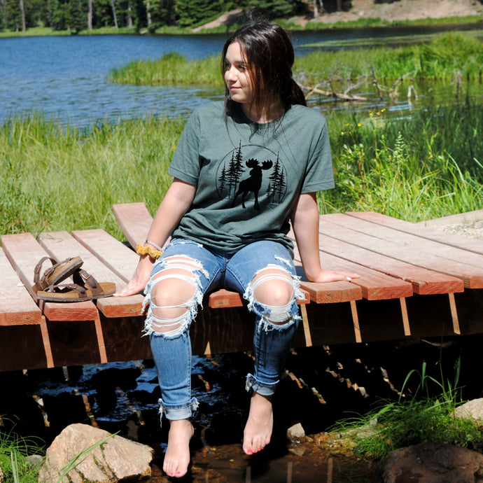 Big Moose Pine Trees Women's Graphic T Shirt