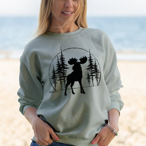 Big Moose pine trees ladies sweatshirt sage